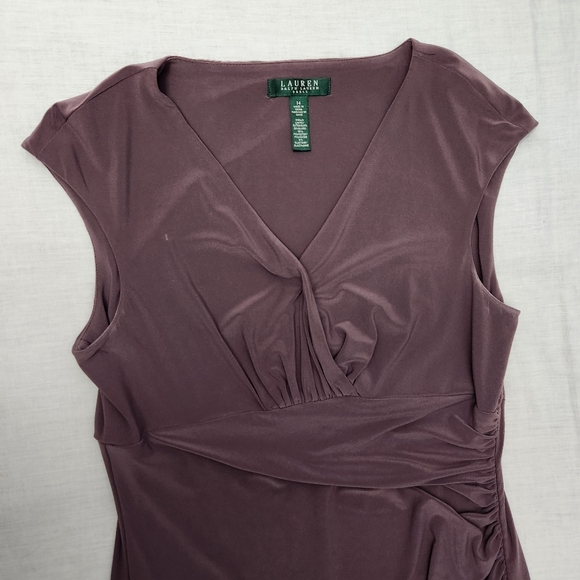 Lauren Ralph Lauren Womens Size 14 Brown Taupe Dress With Rouching Wedding - Picture 2 of 5